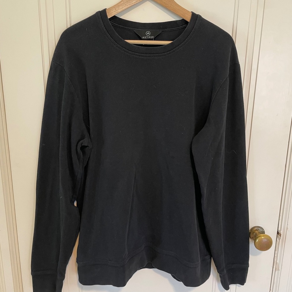 Aether Pique Mens Black Crewneck Sweatshirt Cotton Pullover Size Large